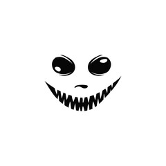 Fototapeta premium Scary laughing face with big teeth. Black ghost mouth for halloween as devilish decoration and emotional expression of vector evil
