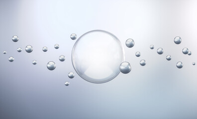 cosmetic moisturizer water molecule, Cosmetic Essence, Liquid bubble, Molecule inside Liquid Bubble on water background, 3d rendering