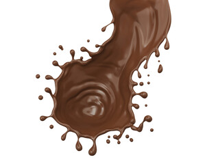 chocolate splash and pouring,isolated on white background, Include clipping path. 3d illustration.
