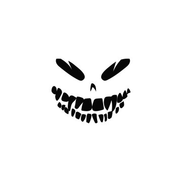 Creepy laughing face with big teeth. Evil ghost mouth for halloween as devilish decoration and emotional expression of vector evil