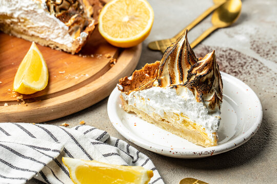 Delicious lemon meringue pie, Food recipe background. Close up