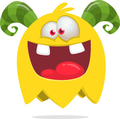 Funny cartoon monster character. Illustration of happy alien creature. Halloween design. Vector isolated