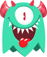 Funny cartoon monster character. Illustration of happy alien creature. Halloween design. Vector isolated