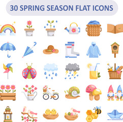 Fototapeta premium 30 Spring Season Flat Icons