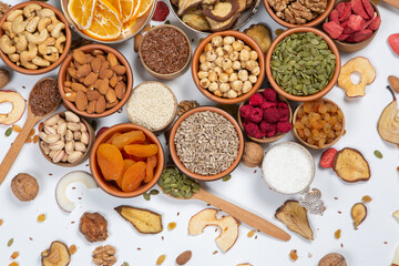 Set of Nuts Walnuts, Brazil Nut, Almond, cashew, Pine Nut peanuts, pistachios, pecans collection...