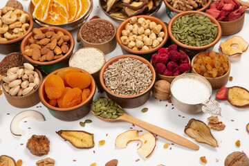 Set of Nuts Walnuts, Brazil Nut, Almond, cashew, Pine Nut peanuts, pistachios, pecans collection...