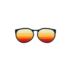 Vintage sunglasses with yellow and orange stripes. Elegance accessory to protect eyes from sun with stylish lenses and plastic vector frames.