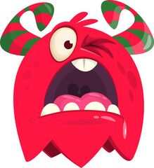 Angry cartoon monster character. Illustration of happy alien creature. Halloween design. Vector isolated