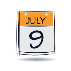 Creative calendar page with single day (9 July), Vector illustration.