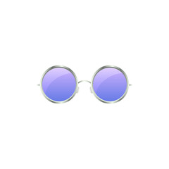 Fototapeta na wymiar Round purple retro sunglasses. Unisex accessory to protect eyes from sun with stylish lenses and plastic vector frames
