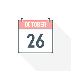 26th October calendar icon. October 26 calendar Date Month icon vector illustrator