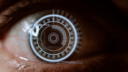 Eye with a futuristic vision of a person, control and protection of people, access control and...