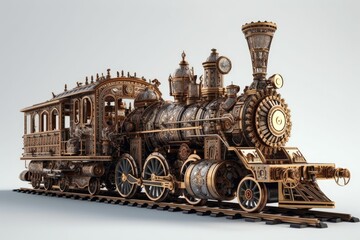 Plakat detailed wooden model of a classic steam engine train. Generative AI