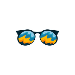 Fototapeta premium Fashionable sunglasses with yellow and blue stains. Elegance accessory to protect eyes from sun with stylish lenses and plastic vector frames.