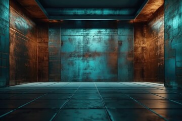Fototapeta na wymiar empty room with metallic walls and tiled floors. Generative AI