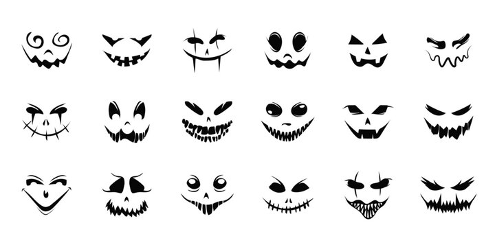 Monster and zombie creepy face. Evil holiday smile for halloween as devilish decoration and emotional expression of vector evil