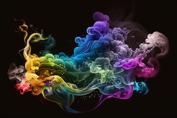 Generative Ai of colorful smoke on a black background. 