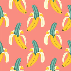 Banana cactus. Seamless pattern. Vector illustration
