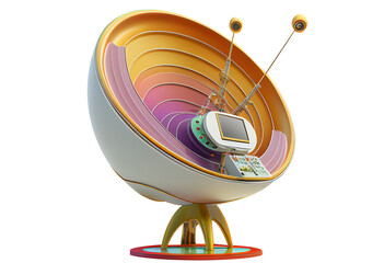 3d illustration cartoon satellite dish communication technologies station, isolated on white transparent background, ai generate - obrazy, fototapety, plakaty