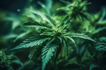 Fototapeta na wymiar Close-up of the cannabis plant. Growing Of Cannabis Flower. (Generative AI)