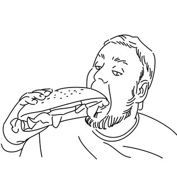 Illustration of a man eating sandwich