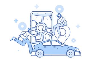 Fototapeta premium Flat vector concept operation hand-drawn illustration of people taking a taxi 