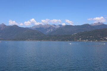 Fototapeta na wymiar Scenic view of Lake Maggiore and the island of Isola Bella. Beautiful Italian landscape.