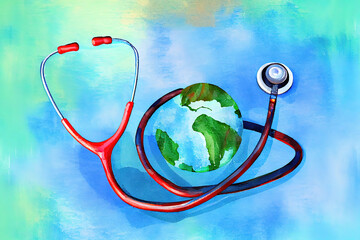 Healthcare concept, watercolor oil painting effect. Generative Ai