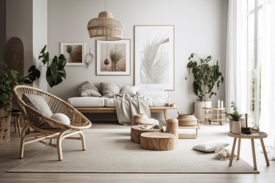 Nordic home interior mockup. Generative AI