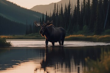 moose in the lake