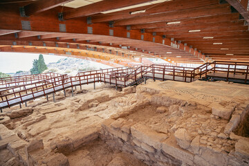 Ruins of baths and House of Eustolios in Kourion Archaeological Site in Cyprus