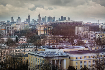 Warsaw cityscape, view from Grochow area, part of South Praga district, Poland