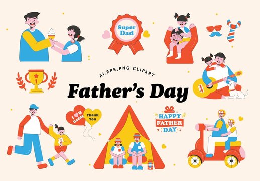 Father's Day Daddy Daughter Illustration Set