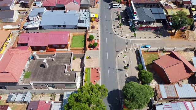 close up aerial of vilakazi street in soweto, johannesburg