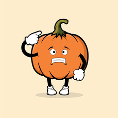 Cute pumpkin fruit character with scared expression vector