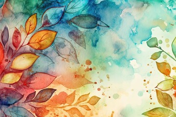 colorful leaves on a vibrant background. Generative AI