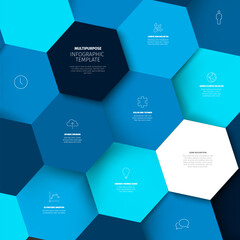 Vector blue minimalist Infographic template with hexagons mosaic
