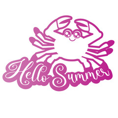 Hello summer word art with crab silhouette,