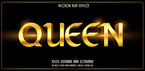 Queen text effect. Editable text style effect with gold color theme.