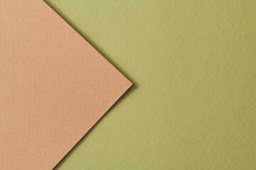 Fototapeta premium Rough kraft paper background, paper texture beige green colors. Mockup with copy space for text
