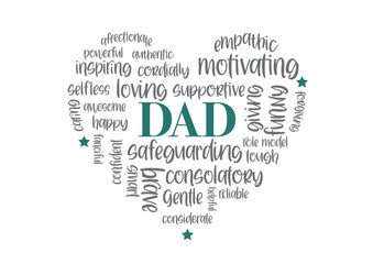 Father's Day greeting card. Calligraphy vector text and heart
