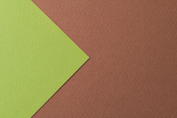 Fototapeta premium Rough kraft paper background, paper texture brown green colors. Mockup with copy space for text