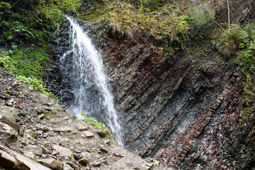 Zhenetskyi Huk waterfall in Carpathians, Gorgany mountains, western Ukraine
