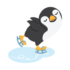 Cute penguin  doing ice skating cartoon