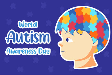 Illustration for World Autism Awareness Day. Heart with a puzzle banner. Mental Spectrum Disorders, Health, Vector 