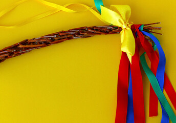 Easter braided whip, traditional symbol of Czech and Slovak Easter. Close up of Easter handmade...