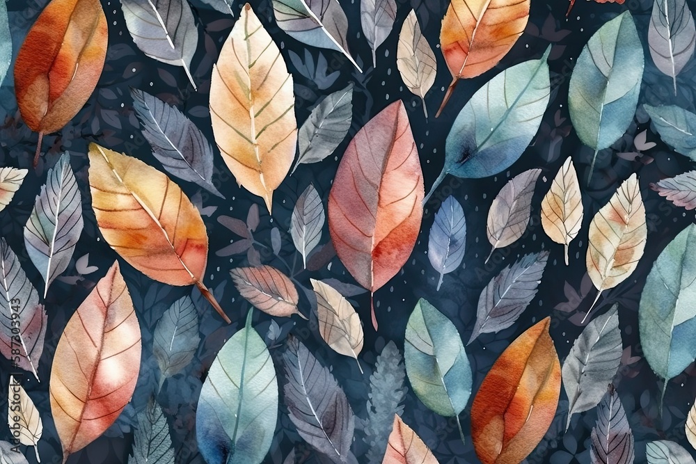 Canvas Prints watercolor leaves on a dark background. Generative AI