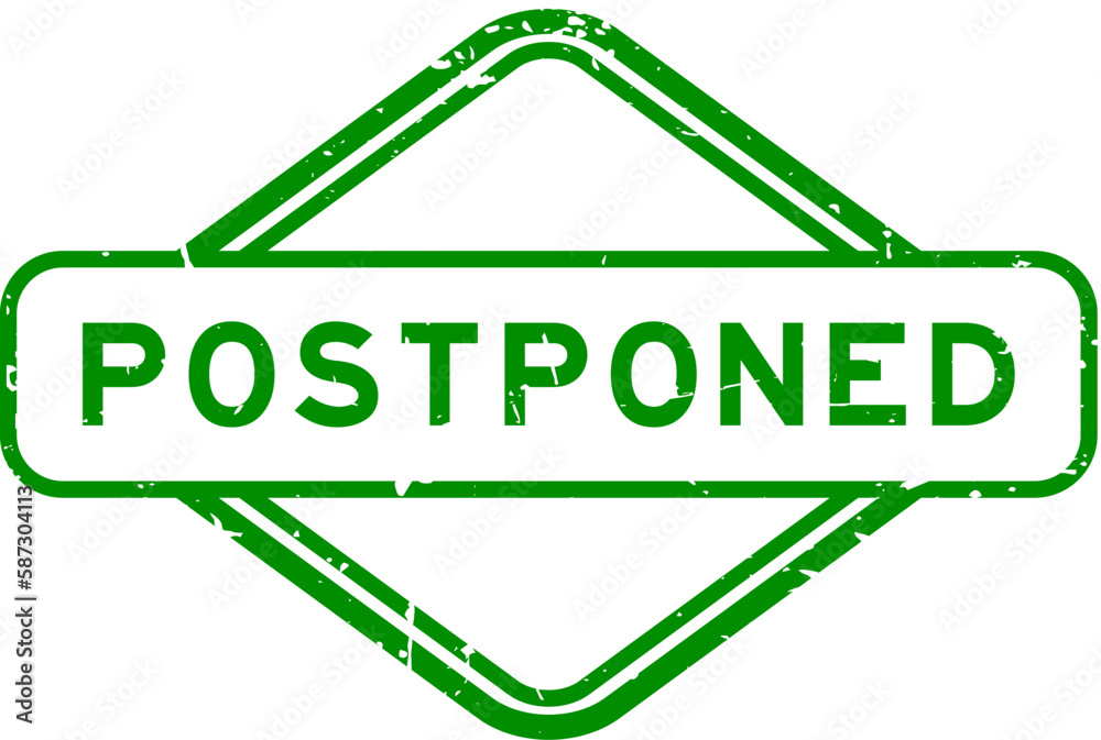 Sticker Grunge green postponed word rubber seal stamp on white background