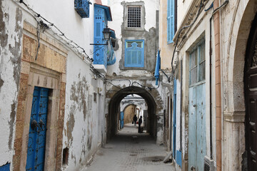 Old Alley in Tunis Medina with Blue and White Architectural Details