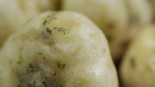 Rotating shot of Prickly Water Lily. Dried makhana also known as water lily. Fox nut. Makhanas. Lotus seeds.The edible seeds, called fox nuts or makhana when dried, are eaten in Asia. 4k 50 fps.